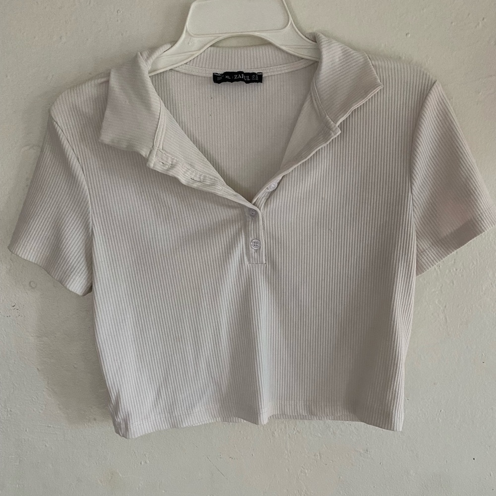 Cropped ribbed collared shirt